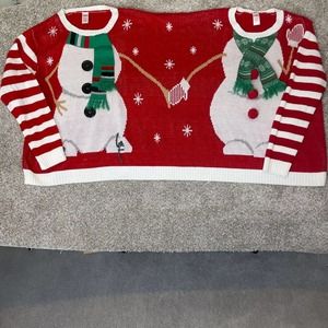 Holiday Time L /XL Couples Christmas Sweater Snowmen His Hers Friends Ugly Party